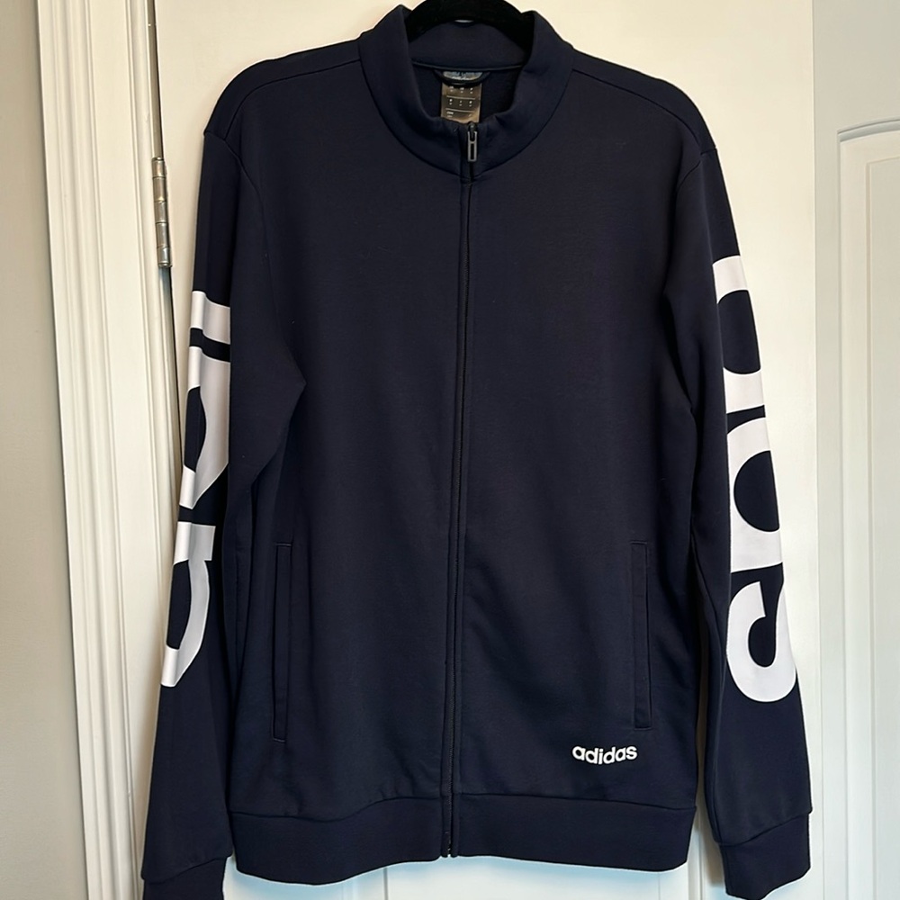 Adidas Dark Blue Track Jacket with Logo on Sleeves